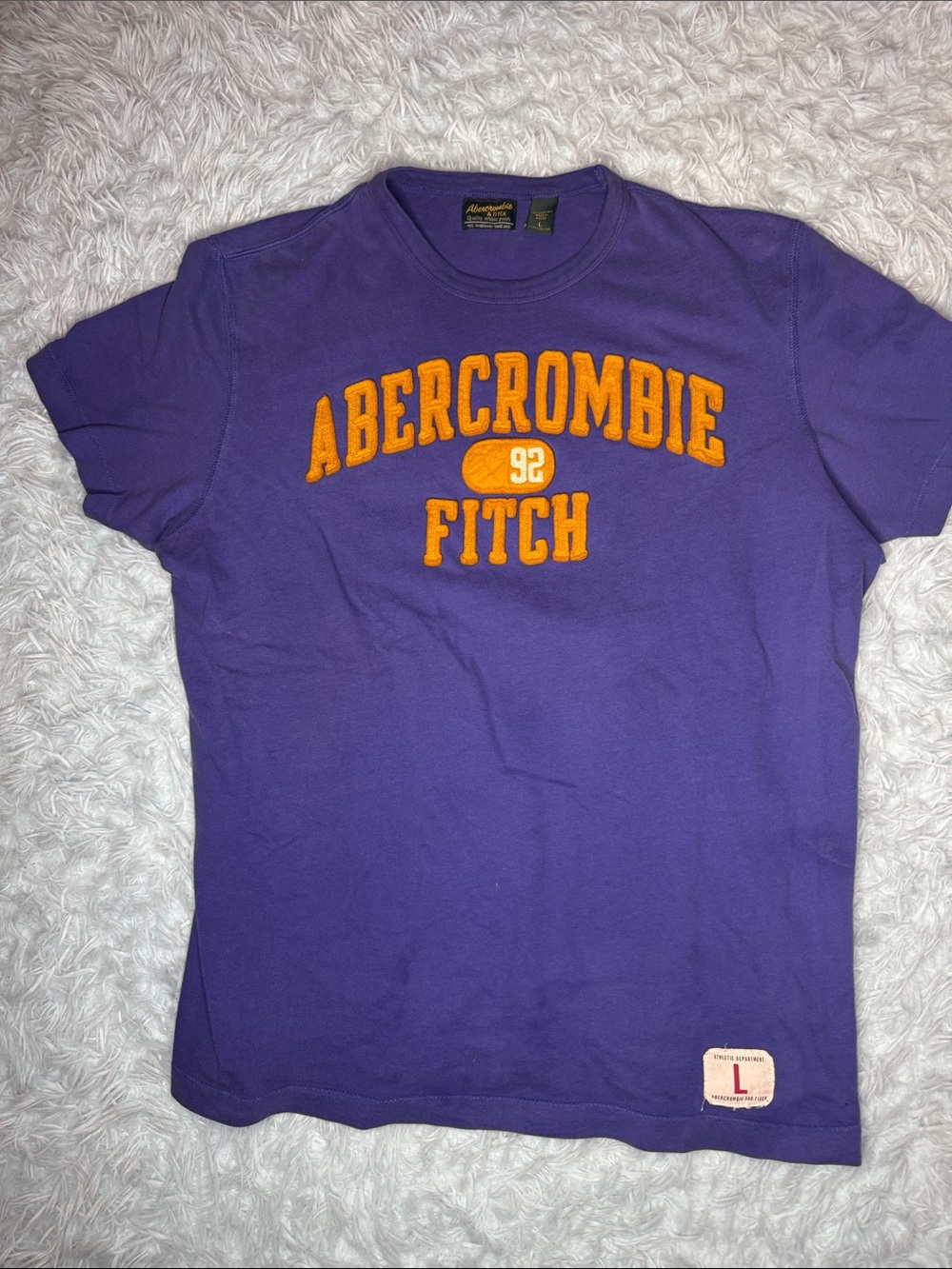 Abercrombie & Fitch Purple Tee with Orange embroidered Logo Applique large. 46